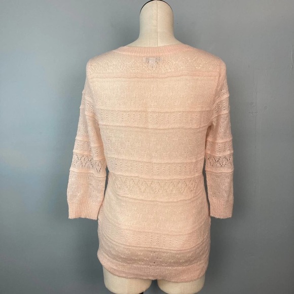 NEW York & Company Mohair Blend Delicate Open Knit Pink Sweater 3/4 Length Small - Picture 6 of 12